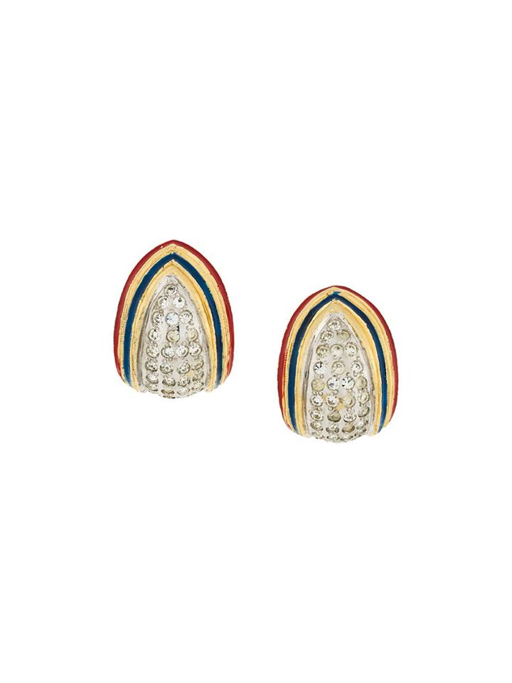 Pierre Cardin Vintage Embellished Clip-on Earrings - Metallic