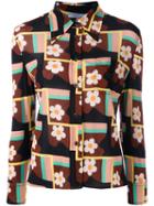 Prada Floral Print Cropped Shirt, Women's, Size: 40, Black, Viscose