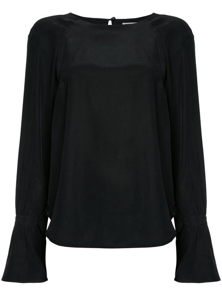 Ruffled Sleeve Blouse - Women - Silk - L, Black, Silk, Frame Denim