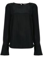 Ruffled Sleeve Blouse - Women - Silk - L, Black, Silk, Frame Denim