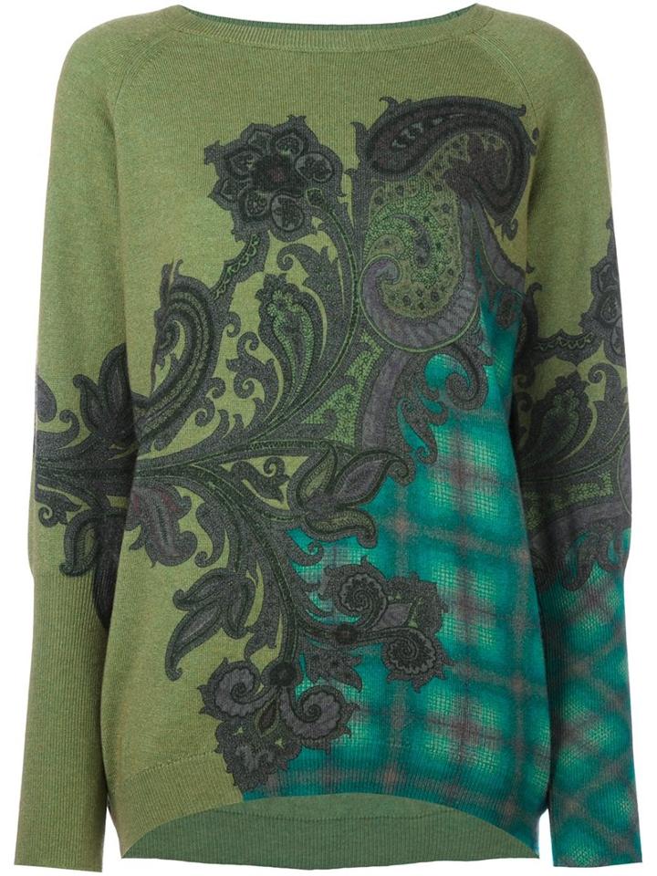 Etro Paisley Print Jumper, Women's, Size: 46, Green, Cashmere/wool