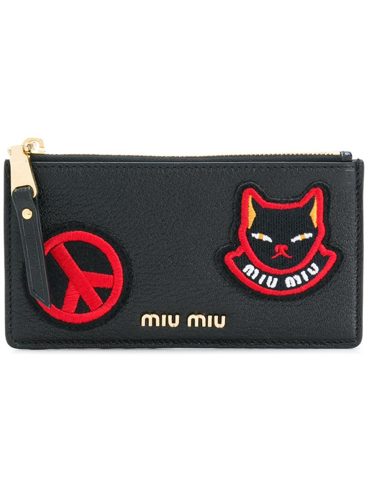 Miu Miu Patch Embroidered Pouch - Black