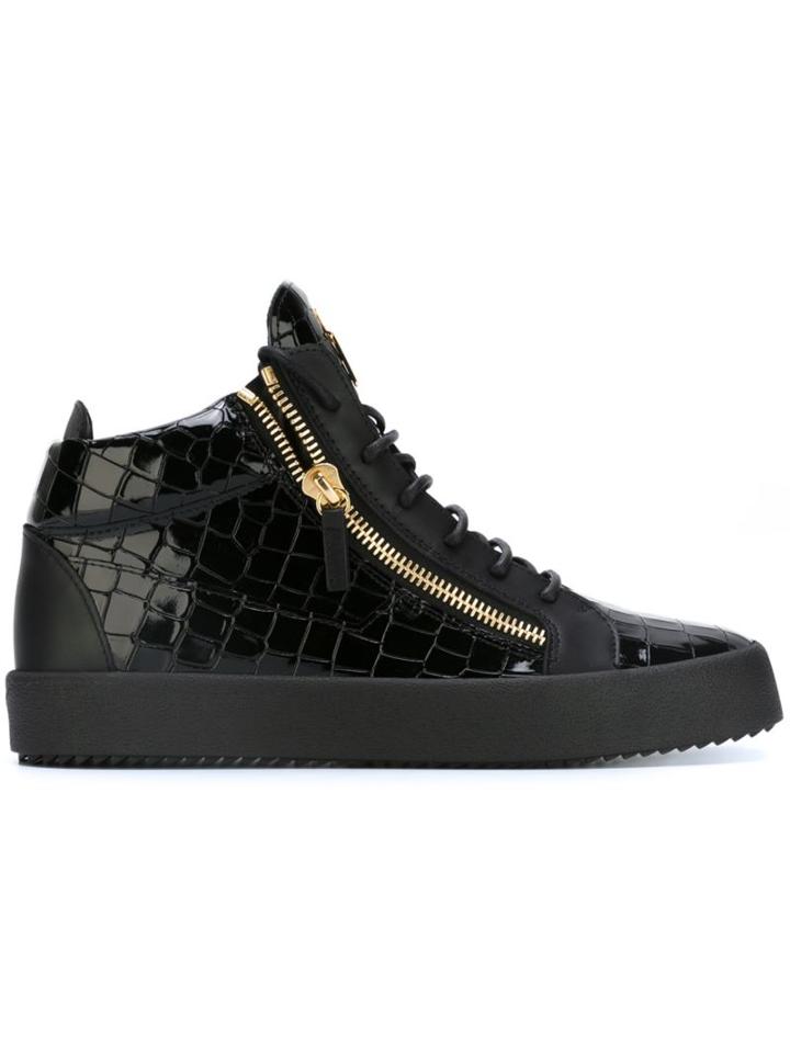 Giuseppe Zanotti Design Kriss Mid-top Sneakers, Men's, Size: 45, Black, Patent Leather/leather/rubber