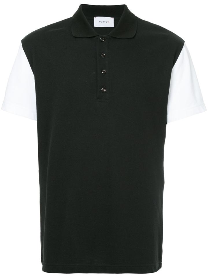 Ports V Contrast Sleeve Polo Shirt - Black