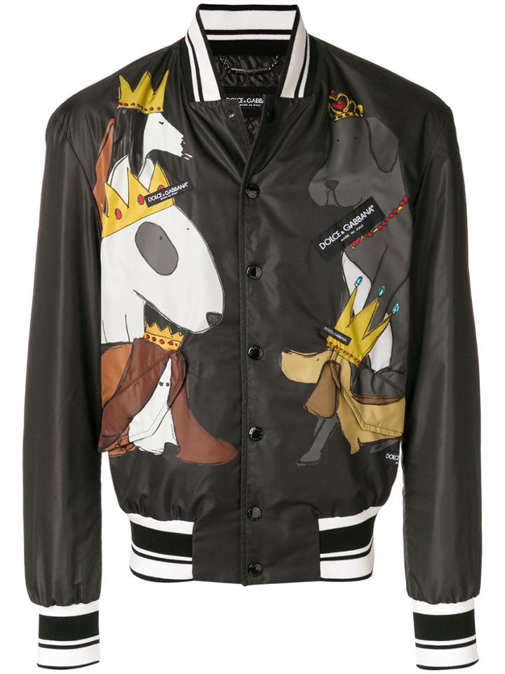 Dolce & Gabbana Dog Printed Bomber Jacket - Black