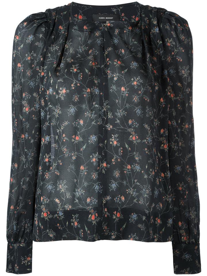 Isabel Marant Floral Print Blouse, Women's, Size: 40, Black, Silk/spandex/elastane