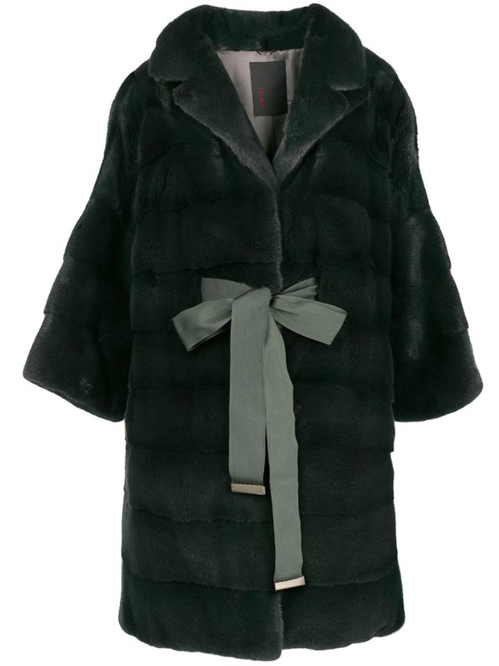 Liska Tie Waist Fur Coat - Green