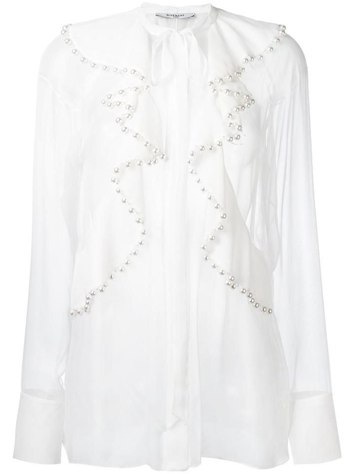 Givenchy Pearl Ruffled Blouse, Women's, Size: 40, White, Silk/acrylic/polyamide