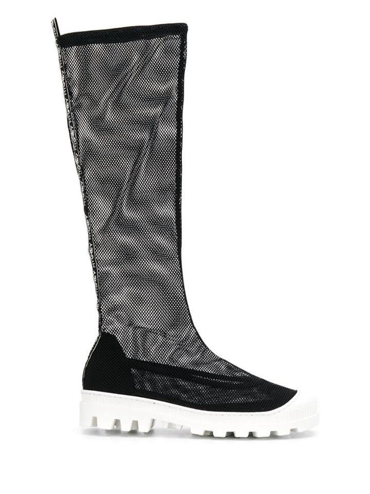 Grey Mer Mesh Knee Boots - Black