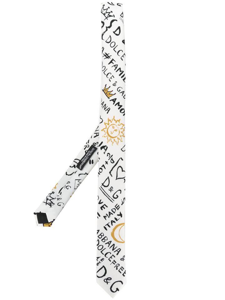 Dolce & Gabbana Graffiti Print Tie - White