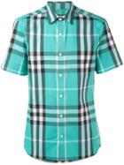 Burberry - Checked Slim-fit Shortsleeved Shirt - Men - Cotton/polyamide/spandex/elastane - S, Green, Cotton/polyamide/spandex/elastane