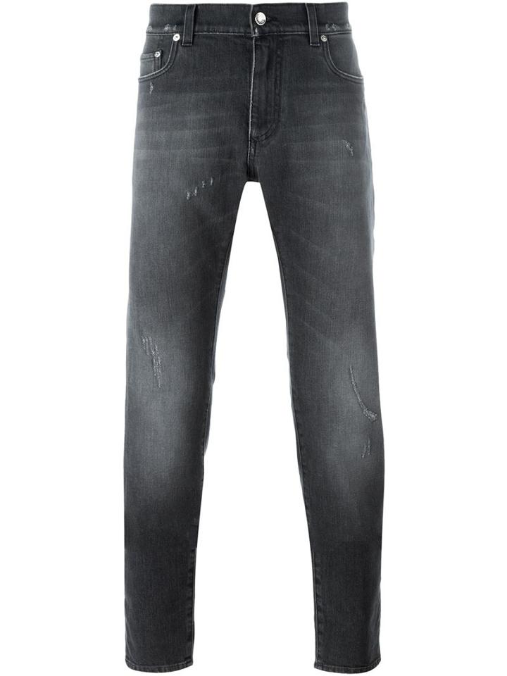 Dolce & Gabbana Tapered Jeans, Men's, Size: 50, Grey, Calf Leather/cotton/spandex/elastane