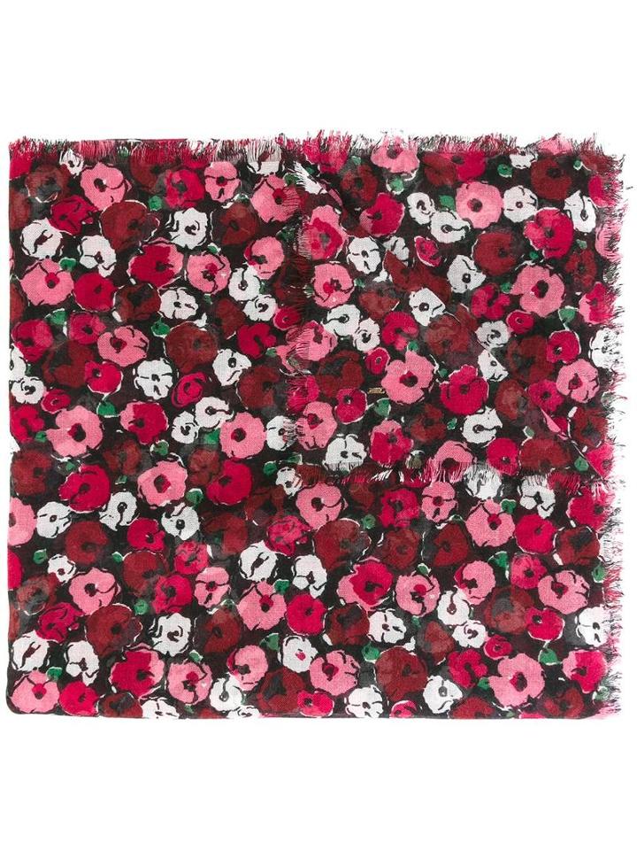 Saint Laurent 'fleurs' Large Scarf, Women's, Black, Silk/cashmere