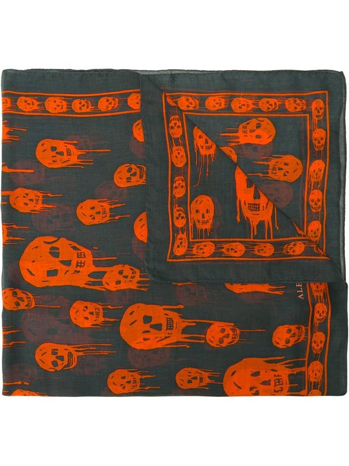 Alexander Mcqueen Drip Skull Scarf, Men's, Grey, Modal/silk