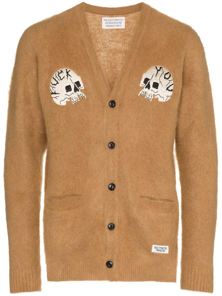 Wacko Maria Skull Patch Wool Cardigan - Brown