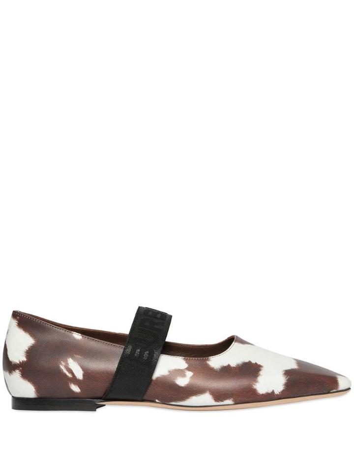 Burberry Logo Detail Cow Print Leather Flats - Brown