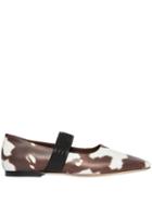 Burberry Logo Detail Cow Print Leather Flats - Brown