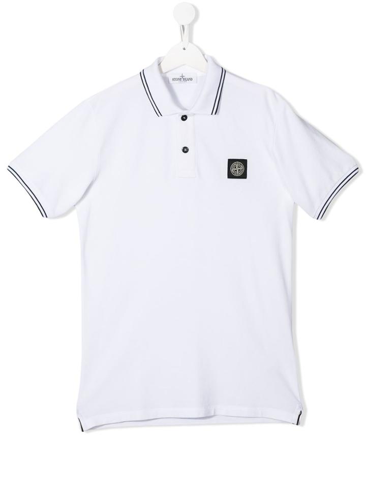 Stone Island Junior Teen Contrast Trim Polo Shirt - White