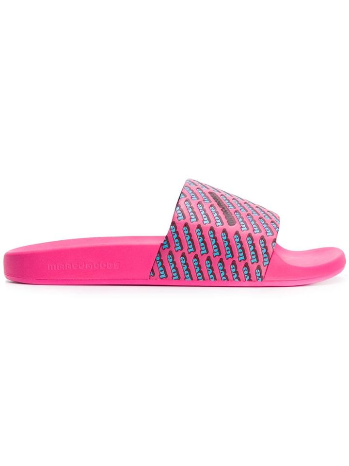 Marc Jacobs Love Print Slides - Pink & Purple