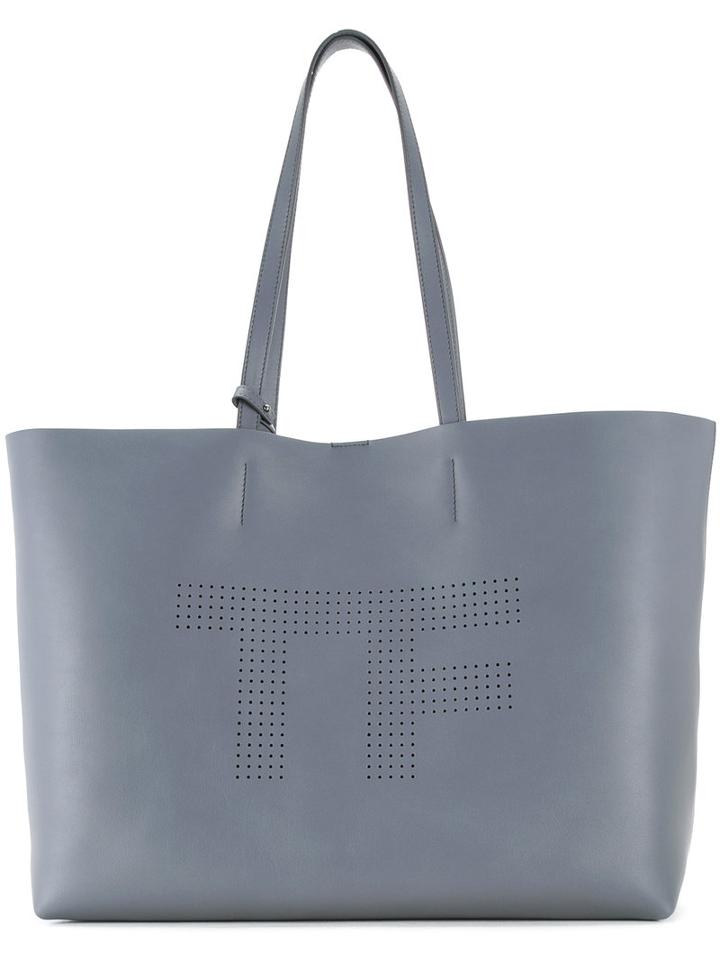 Tom Ford Perforated Logo Shoulder Bag, Women's, Grey, Calf Leather
