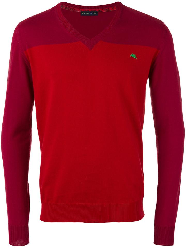 Etro Tonal V-neck Jumper, Men's, Size: Xl, Red, Cotton
