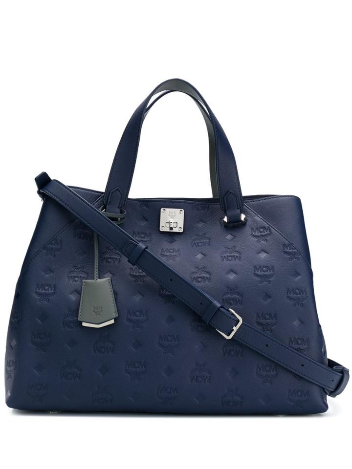 Mcm Embossed Logo Tote - Blue