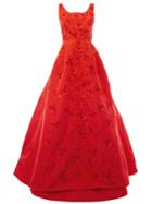 Oscar De La Renta Flower Embellished Dress, Women's, Size: 8, Red, Silk/polyester