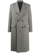 Ami Paris Striped Double Breasted Coat - Black