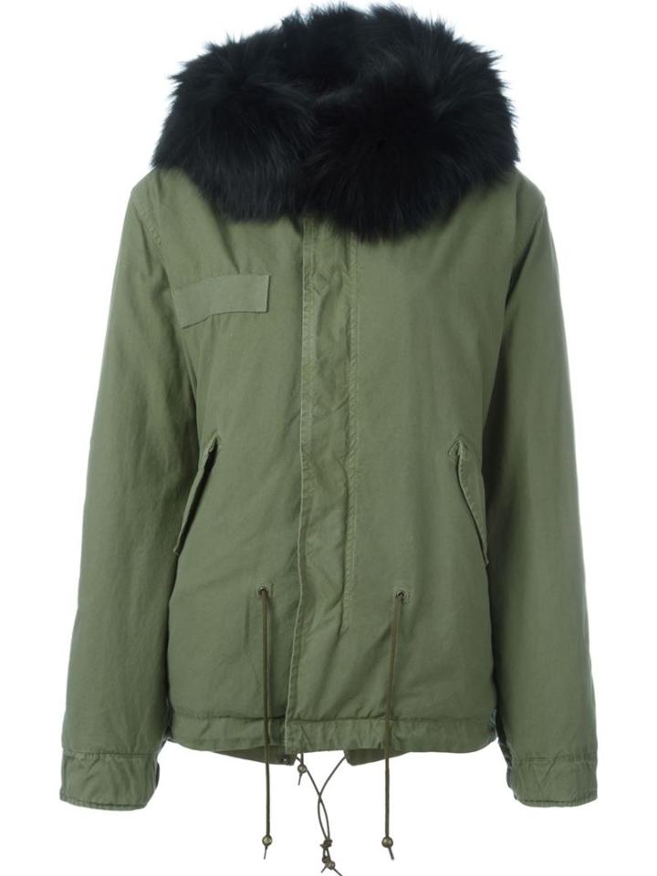 Mr & Mrs Italy Raccoon Fur Trim Jacket, Women's, Size: Xs, Green, Cotton/racoon Fur/polyester