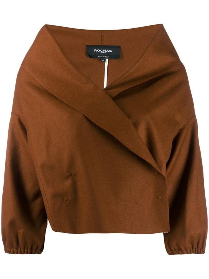 Rochas V-neck Cropped Jacket - Brown