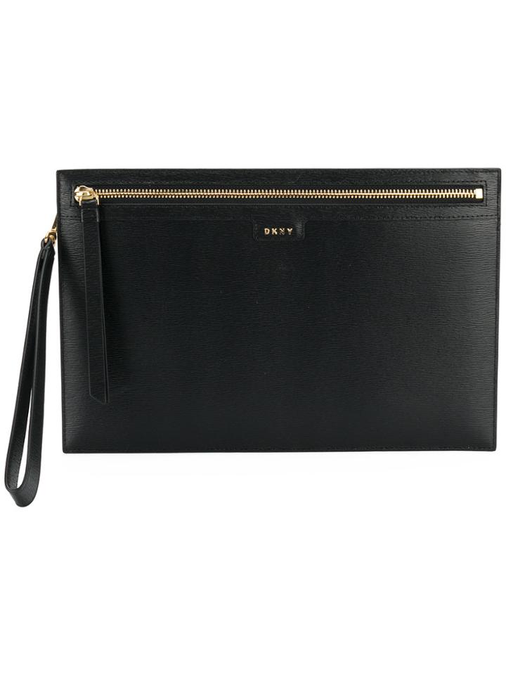 Dkny Zipped Logo Clutch - Black