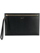 Dkny Zipped Logo Clutch - Black