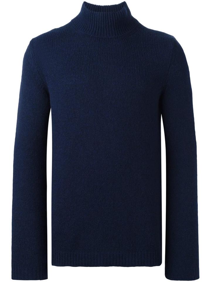 Roberto Collina Turtle Neck Sweater, Men's, Size: 48, Blue, Nylon/camel Hair/merino