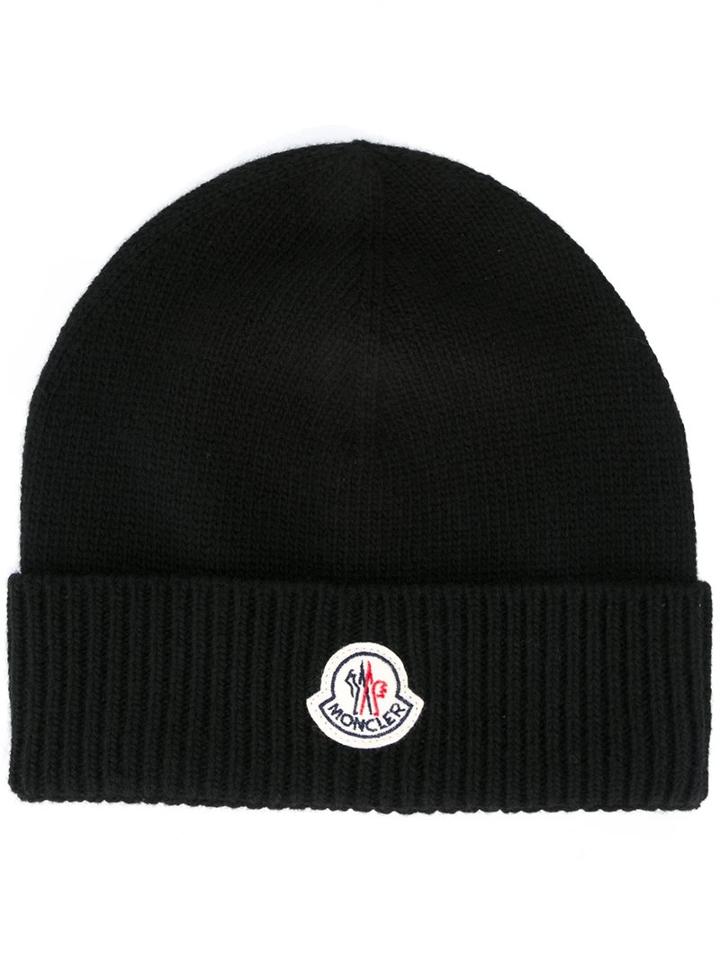 Moncler Ribbed Beanie, Men's, Black, Virgin Wool