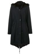 Liska Rabbit Fur Trim Hooded Parka - Black