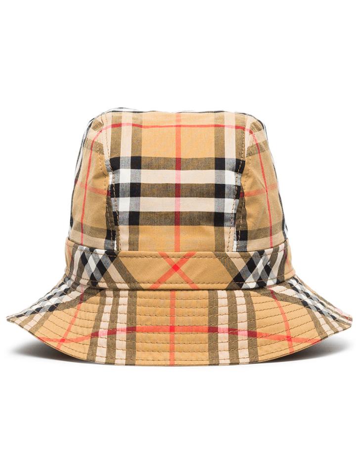 Burberry Antique Yellow Classic Check Cotton Bucket Hat - Brown
