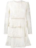 Zimmermann Floral Embroidered Sheer Tiered Dress - Nude & Neutrals