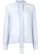 Elizabeth And James Pussy Bow Blouse, Women's, Size: Large, Blue, Viscose/silk
