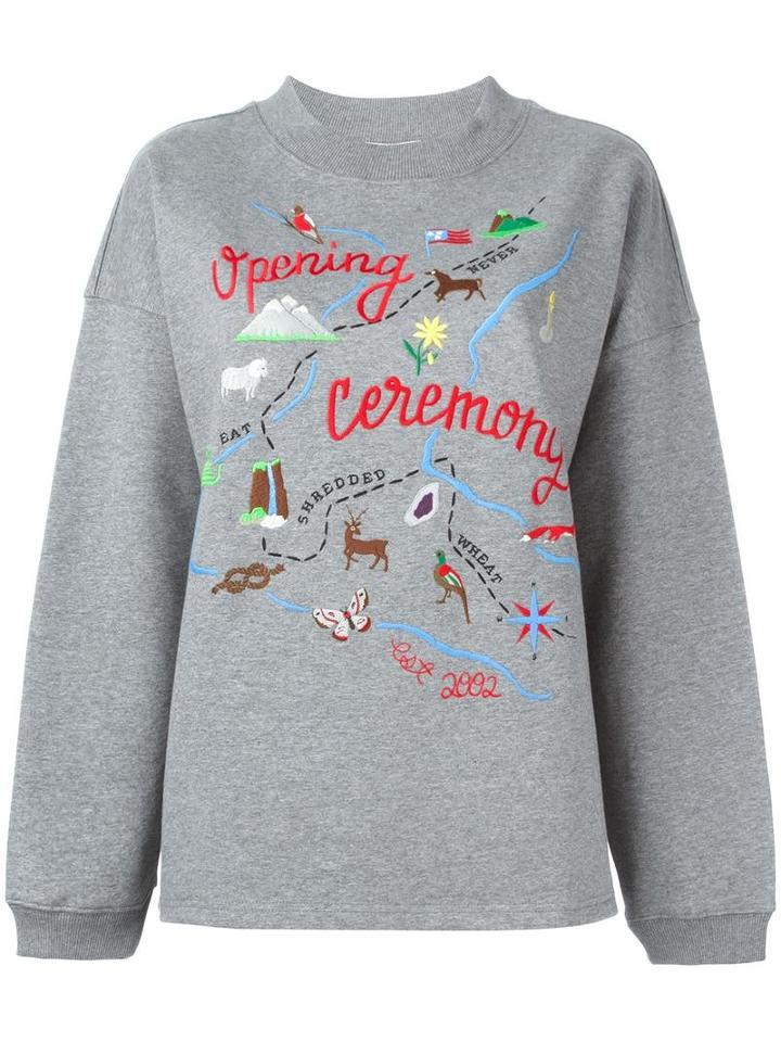 Opening Ceremony Map Embroidery Sweatshirt, Women's, Size: Small, Grey, Cotton