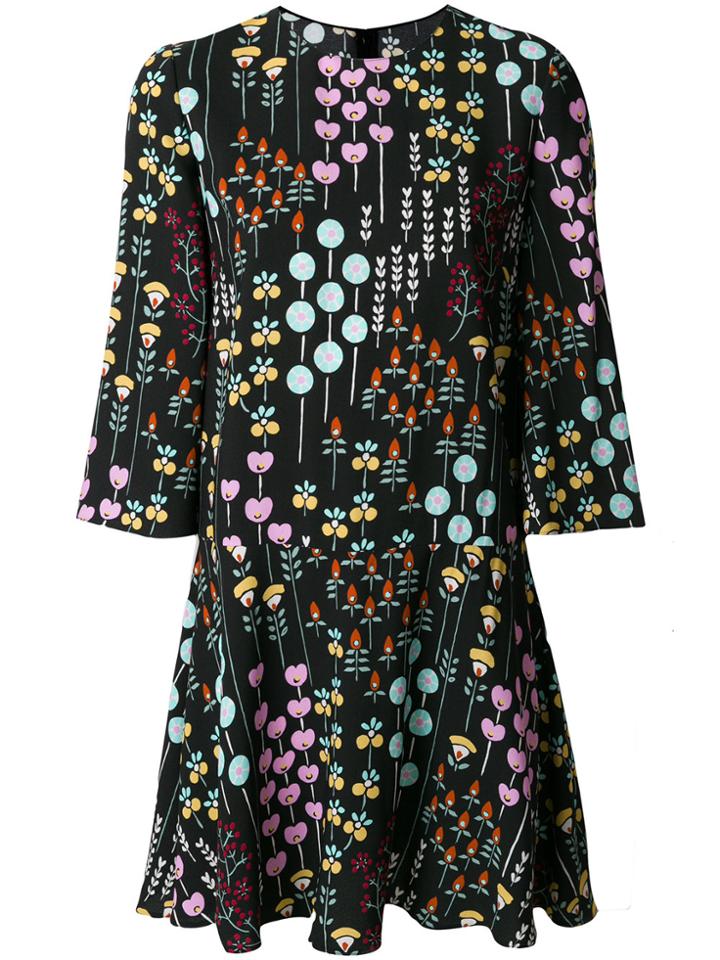 Valentino Short Flower Motif Dress - Black