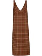 Plan C V-neck Check Dress - Brown
