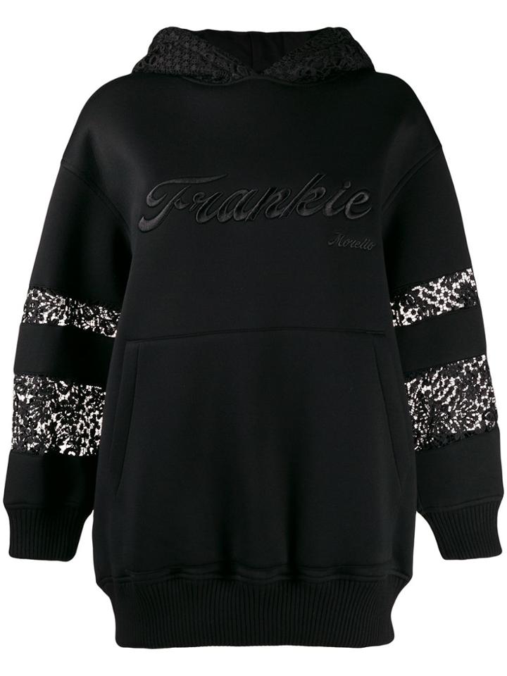 Frankie Morello Embroidered Lace Insert Hoodie - Black