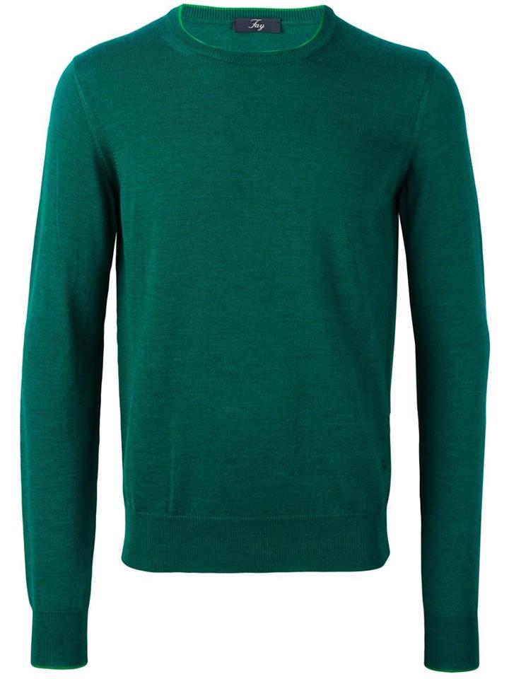 Fay Ribbed Knitted Sweater, Men's, Size: 52, Green, Virgin Wool