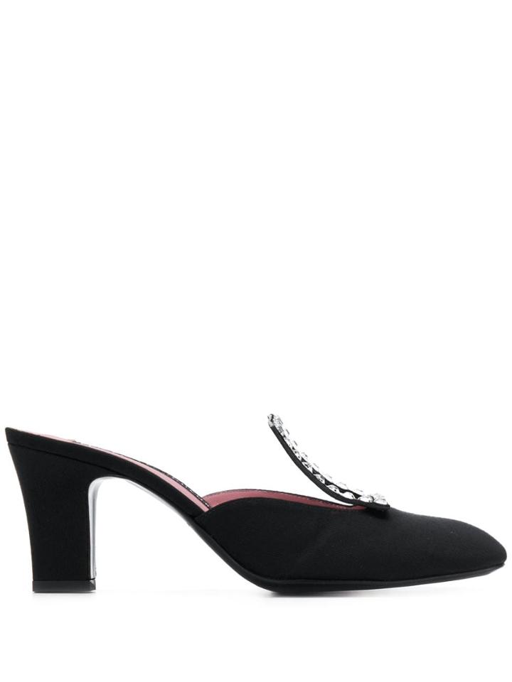 Les Petits Joueurs Crystal Embellished Buckle Mules - Black