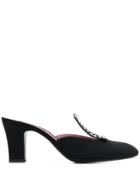 Les Petits Joueurs Crystal Embellished Buckle Mules - Black