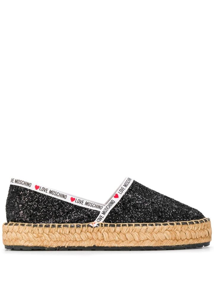 Love Moschino Sparkle Logo Tape Espadrilles - Black