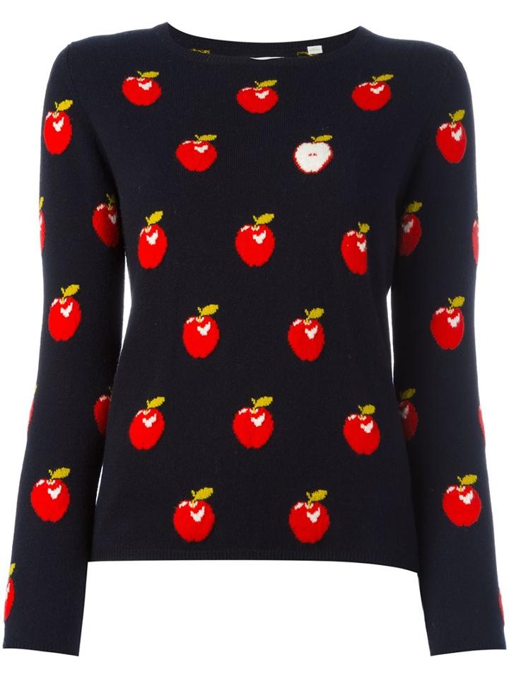 Chinti And Parker Apple Instarsia Jumper, Women's, Size: Xs, Black, Cashmere