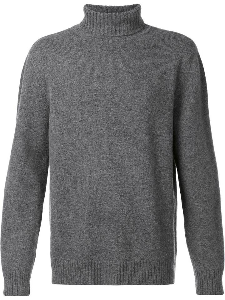 Deveaux Roll Neck Jumper, Men's, Size: 2, Grey, Cashmere