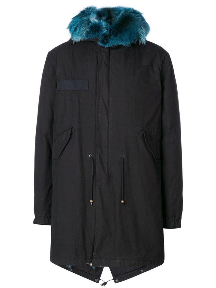 Mr & Mrs Italy - Lined Hooded Coat - Men - Cotton/lamb Skin/polyamide/coyote Fur - Xl, Black, Cotton/lamb Skin/polyamide/coyote Fur