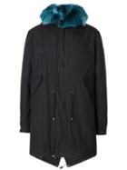 Mr & Mrs Italy - Lined Hooded Coat - Men - Cotton/lamb Skin/polyamide/coyote Fur - Xl, Black, Cotton/lamb Skin/polyamide/coyote Fur